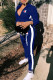 Royal Blue Fashion Sportswear Print Patchwork Turndown Collar Long Sleeve Two Pieces