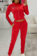 Red Fashion Sexy Print Patchwork Long Sleeve Two Pieces