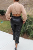 Black Fashion Sexy Casual Solid Basic Regular Mid Waist Trousers
