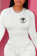 White Casual Street Print Patchwork O Neck Tops