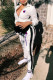 White Fashion Sportswear Print Patchwork Turndown Collar Long Sleeve Two Pieces