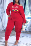Red Casual Print Patchwork O Neck Long Sleeve Two Pieces