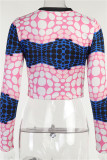 Pink Fashion Casual Print Basic O Neck Tops