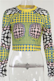 Pink Fashion Casual Print Basic O Neck Tops