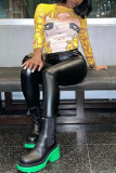 Yellow Fashion Casual Print Basic O Neck Tops