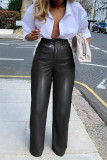 Black Fashion Casual Solid Basic Regular High Waist Straight Trousers