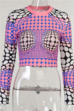 Pink Fashion Casual Print Basic O Neck Tops