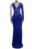 Blue Sexy Solid Patchwork Hot Drill Half A Turtleneck Evening Dress Dresses
