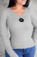 Grey Sweet Street Print Patchwork O Neck Tops
