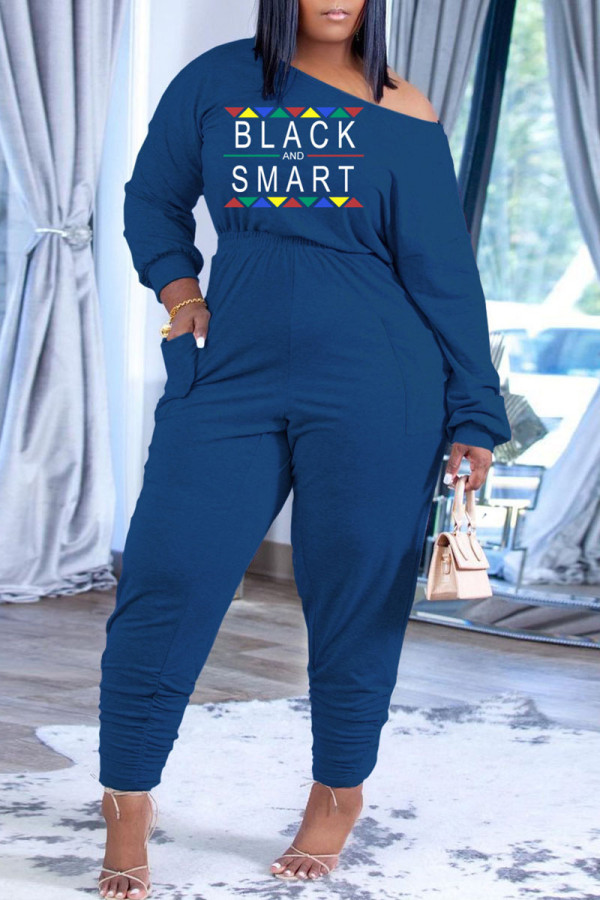 Blue Casual Print Patchwork O Neck Long Sleeve Two Pieces
