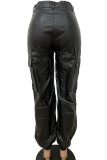 Black Fashion Sexy Casual Solid Basic Regular Mid Waist Trousers
