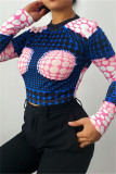 Pink Fashion Casual Print Basic O Neck Tops