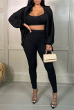 Brown Fashion Casual Solid Cardigan Vests Pants Turndown Collar Long Sleeve Three-piece Set