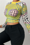 Pink Fashion Casual Print Basic O Neck Tops