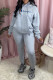 Grey Fashion Elegant Print Letter Hooded Collar Long Sleeve Two Pieces