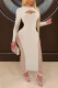 Apricot Sexy Solid Hollowed Out Patchwork See-through O Neck One Step Skirt Dresses