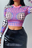 Pink Fashion Casual Print Basic O Neck Tops
