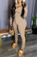 Khaki Fashion Casual Solid Basic O Neck Long Sleeve Two Pieces