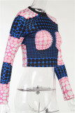 Pink Fashion Casual Print Basic O Neck Tops