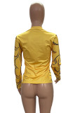 Yellow Fashion Casual Print Basic O Neck Tops