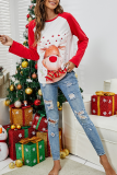 Red Casual Party Wapiti Patchwork O Neck Tops