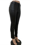 Black Fashion Casual Solid Basic Skinny High Waist Pencil Trousers