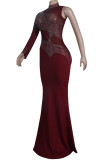 Blue Sexy Solid Patchwork Hot Drill Half A Turtleneck Evening Dress Dresses