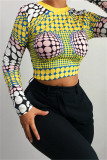 Pink Fashion Casual Print Basic O Neck Tops