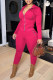 Rose Red Casual Solid Patchwork Zipper Hooded Collar Long Sleeve Two Pieces