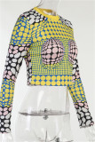 Pink Fashion Casual Print Basic O Neck Tops