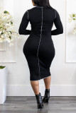 Black Sexy Solid Hollowed Out Patchwork O Neck One Step Skirt Dresses