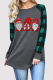 Gray Green Casual Plaid Santa Claus Patchwork Contrast O Neck Tops