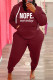 Burgundy Fashion Casual Letter Print Basic Hooded Collar Plus Size Two Pieces