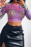 Pink Fashion Casual Print Basic O Neck Tops
