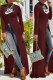 Purplish Red Fashion Street Print Slit O Neck Tops