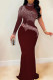 Burgundy Sexy Solid Patchwork Hot Drill Half A Turtleneck Evening Dress Dresses