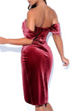 Green Sexy Solid Backless Off the Shoulder Irregular Dress