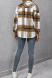 Yellow Casual Plaid Patchwork Turndown Collar Outerwear