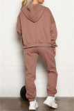 Light Brown Fashion Casual Solid Basic Hooded Collar Long Sleeve Two Pieces