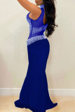 Blue Sexy Solid Patchwork Hot Drill Half A Turtleneck Evening Dress Dresses