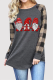 Khaki Casual Plaid Santa Claus Patchwork Contrast O Neck Tops