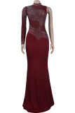 Blue Sexy Solid Patchwork Hot Drill Half A Turtleneck Evening Dress Dresses