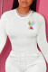 White Vintage Cute Print Patchwork O Neck Tops