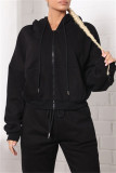 Light Brown Fashion Casual Solid Basic Hooded Collar Long Sleeve Two Pieces