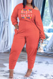 Red Casual Print Patchwork O Neck Long Sleeve Two Pieces