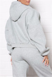 Grey Fashion Casual Solid Basic Hooded Collar Plus Size Two Pieces