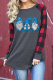 Blue Casual Plaid Santa Claus Patchwork Contrast O Neck Tops