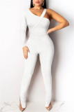 White Fashion Casual Solid Split Joint Slit Oblique Collar Long Sleeve Two Pieces