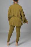 Brown Fashion Casual Solid Cardigan Vests Pants Turndown Collar Long Sleeve Three-piece Set