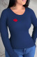 Navy Blue Casual Street Print Patchwork O Neck Tops